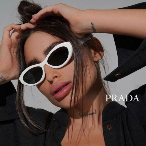 Prada PR26ZS 17K08Z Sunglasses Talc White Dark Grey Oval Women - Picture 1 of 15